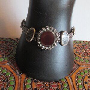 Deep Red Carnelian, 900 Silver 4 - Strand Chain Bracelet, Antique/Vintage